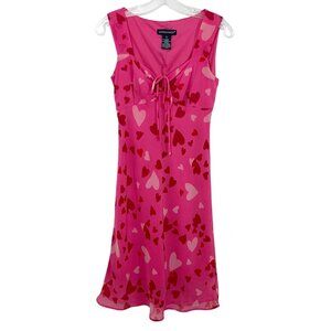 Vintage Jonathan Martin Y2K Pink Heart Novelty Print Midi Slip Dress - Size 5